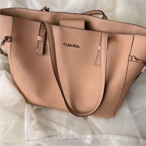 Calvin Klein Nude Blush Saffiano Tote Bag – Large Work Purse